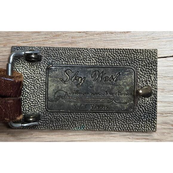 Vintage 1980s Sky West Brass Belt Buckle Inlay Wood Turquoise New Mexico Western main image 3